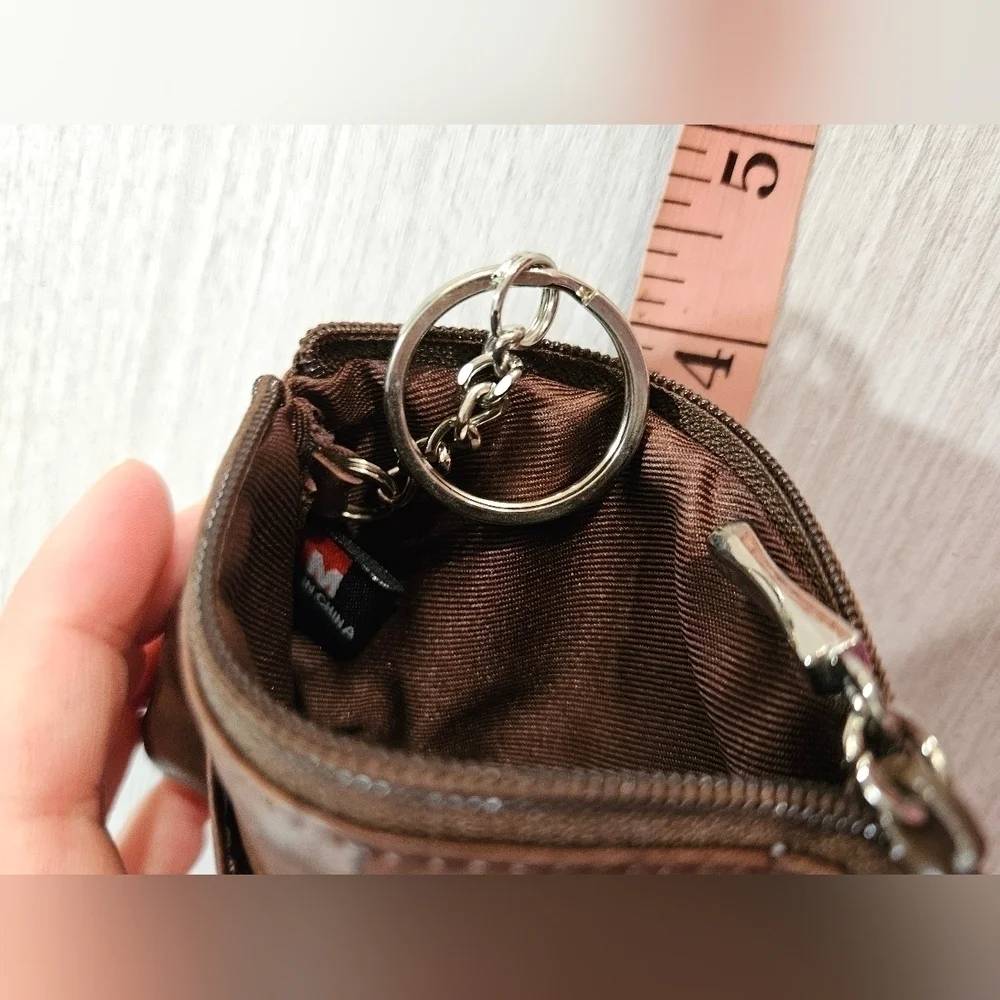 MUNDI Brown Genuine LEATHER Coin Purse With Key Ring 4